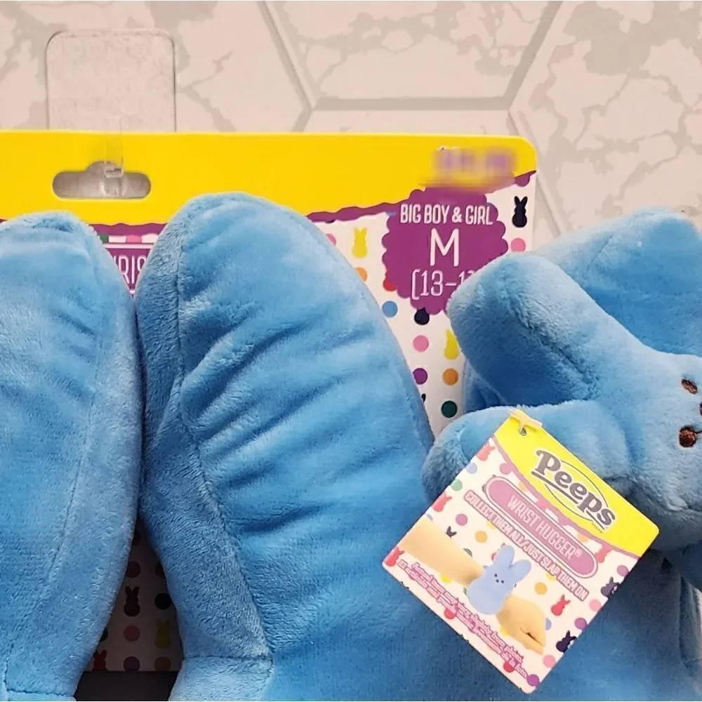 New Kids Easter Peeps Plush Bunny Blue Slippers, Size M 13-1